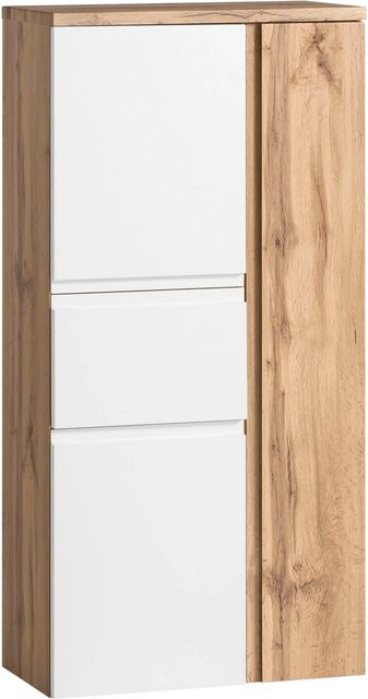 Held Möbel Midischrank Ancona in Matt Weiß-Wotaneiche, Breite: 65 cm, Höhe: 130 cm, Tiefe: 35 cm - Bild 1