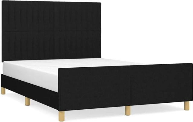 vidaXL Bettgestell mit Kopfteil aus Stoff und Lärchenholz in Schwarz, B/T/H: 140 x 190 x 128 cm - Bild 1