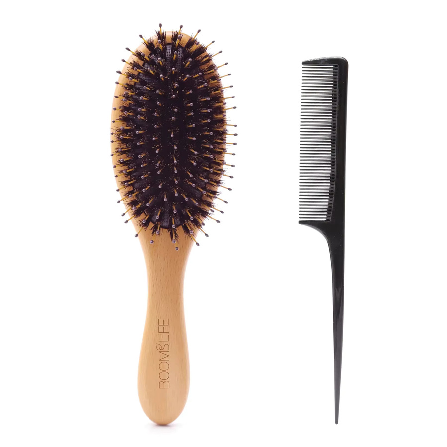 BOOMSLIFE Haarbürste aus Wildschweinborsten, Holz, für lockiges Haar, Damen - Bild 2