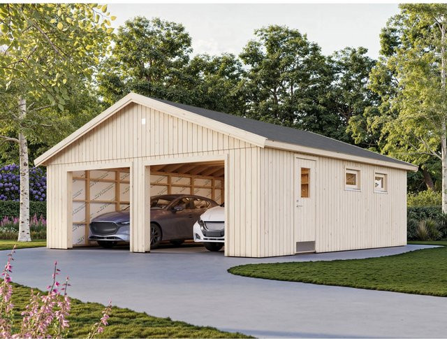 Palmako Garage Andre Holzgarage aus Fichte in Natur Unbehandelt mit 44,7 m² B/T: 665 x 739 cm - Bild 1