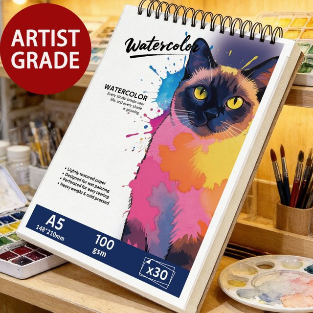 A5 Aquarell-Skizzenbuch mit spiralgebundener Bindung und farbigem Cover in Multicolour - Bild 1