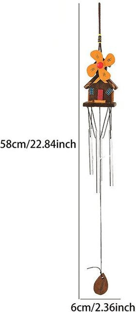 Hölzernes Windspiel von Yiran Furniture in Form eines kleinen Holzhauses mit Mehrrohrglocke und Windmühle, Farbe: Weiß, Höhe: 58 cm - Bild 1