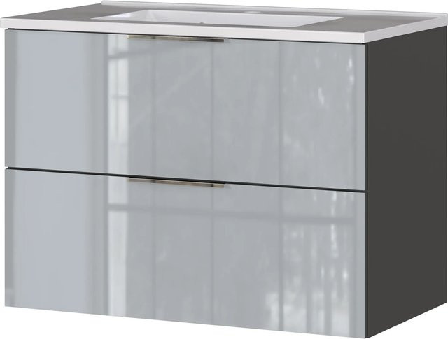 Germania Waschtischunterschrank mit Becken in Graphit/Grau, modern und glänzend, B/T/H: 81 x 61 x 47 cm - Bild 1