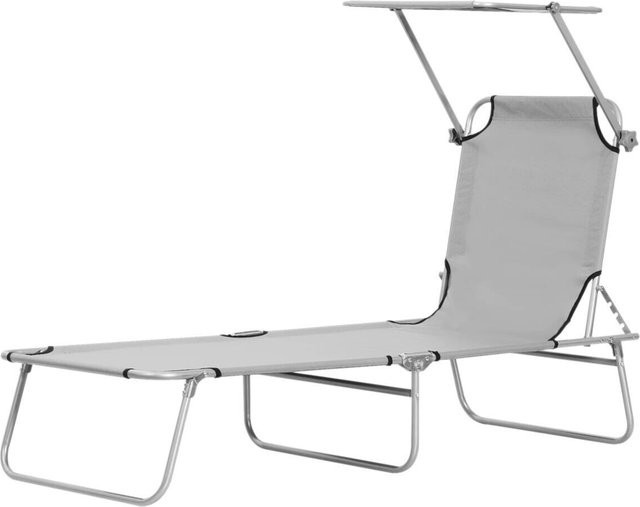 Outsunny Sonnenliege in Hellgrau mit Sonnendach und verstellbarer Kopfstütze aus UV-beständigem Polyester, B/H/L: 58 x 36 x 187 cm - Bild 1