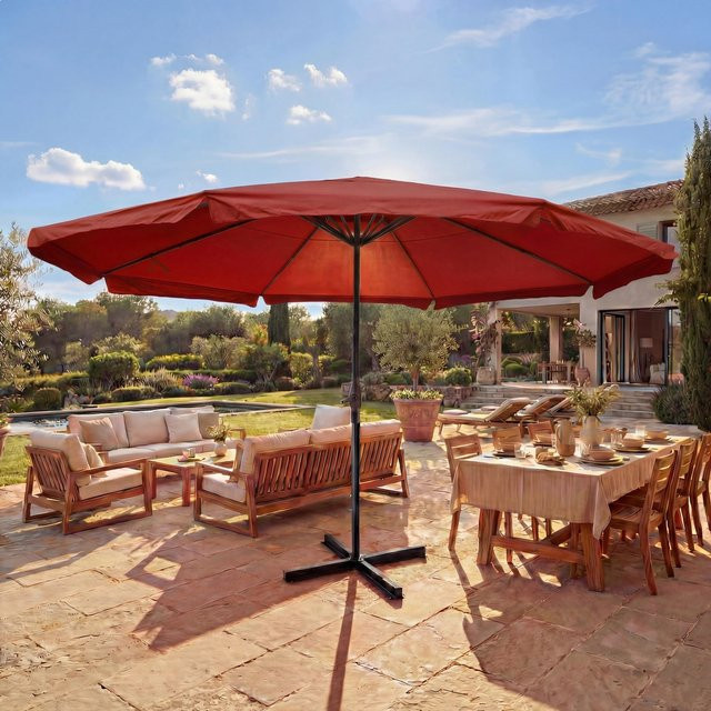 MCW Gastronomie Marktschirm Carpi Pro mit Volant in Bordeaux, Durchmesser: 5 m, Material: Polyester und Alu - Bild 1