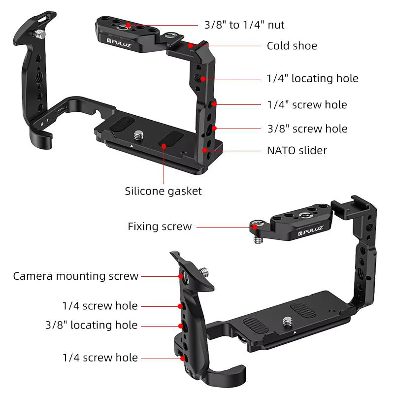 PULUZ Kamerakäfig-Stabilisator-Rig aus Aluminiumlegierung für Sony Cinema Line FX2 / ILME-FX2B in Schwarz - Bild 3