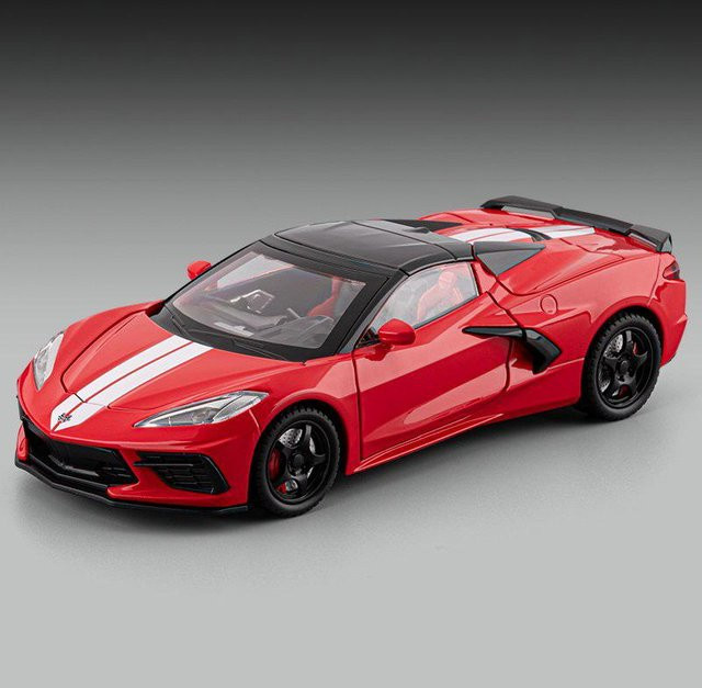 Linyi toy car Corvette C8 R Sportwagen Modell, 1:24, Metall, mit Sound und Licht - Bild 1