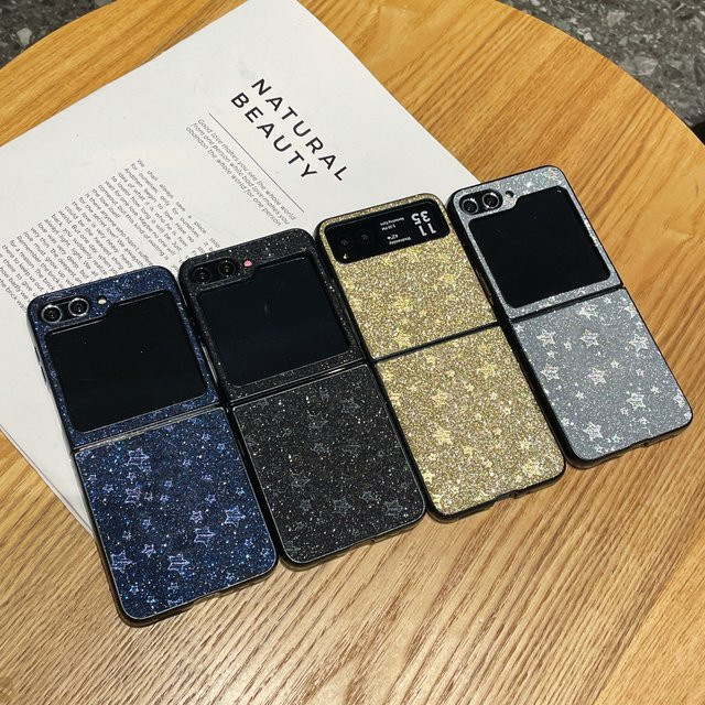 Matte Handyhülle mit Glitzer-Stern-Design für Samsung Galaxy Z Flip 8/7/7 FE/6/5/4/3 5G in Blau - Bild 1