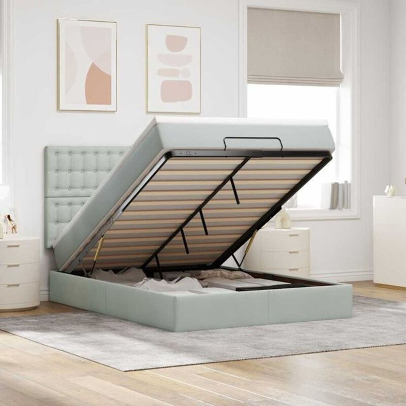 Vidaxl Ottoman Polsterbett mit Matratze aus Samt in Grau, B/T/H: 140 x 190 x 128 cm - Bild 1
