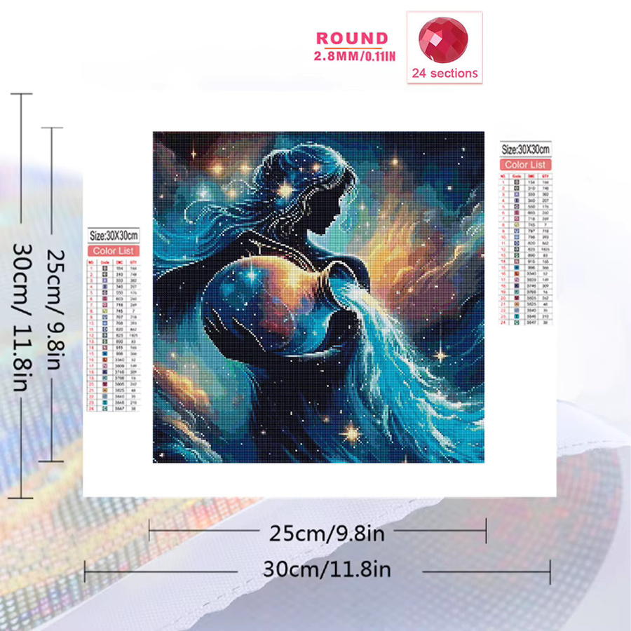 EverShine Diamant-Gemälde Porträt Mädchen mit Meer und Wolken, 5D Mosaik Strass-Stickerei in Multicolour, quadratisch - Bild 2