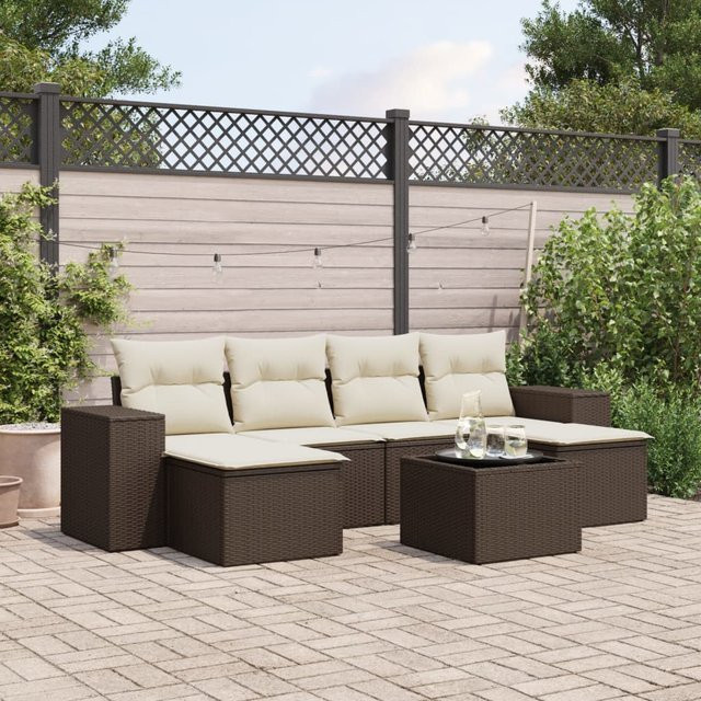 vidaXL 7-teilige Garten-Sitzgruppe in L-Form mit Kissen, Braun, wetterbeständiges Poly-Rattan und Metallgestell - Bild 3