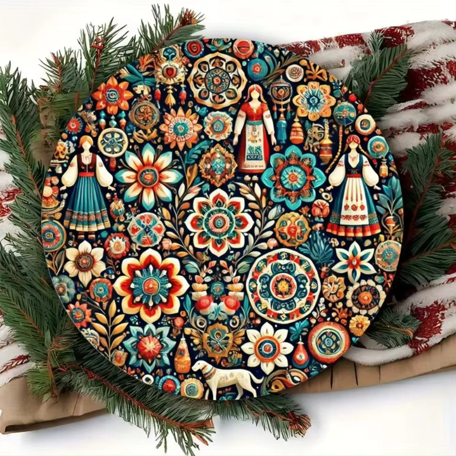 Potdemiel Russisches Weißblechgemälde mit floralem Volkskunstmotiv in Multicolour, Durchmesser: 20 cm - Bild 4