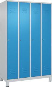 C+P Spind Classic PLUS Garderobenschrank mit 4 Abteilen, Zylinderschloss und 4 Garderobenhaken, Farbe Grau/Blau, H x B x T: 195 x 120 x 50 cm - Bild 1