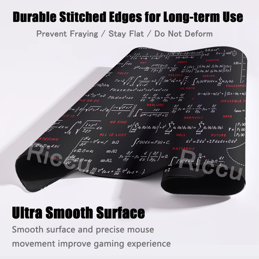 Riccu Mousepad XXL Schwarz mit geometrischen Mathematik Formeln als Schreibtischmatte und Gamer Tastaturpad - Bild 2