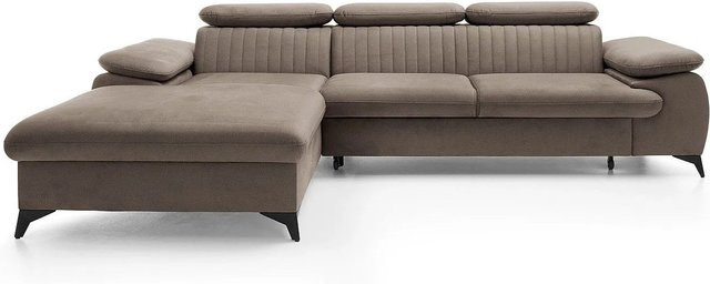 Vente-unique Schlafsofa Samara in L-Form aus Samt, Farbe Taupe, Breite: 280 cm - Bild 1