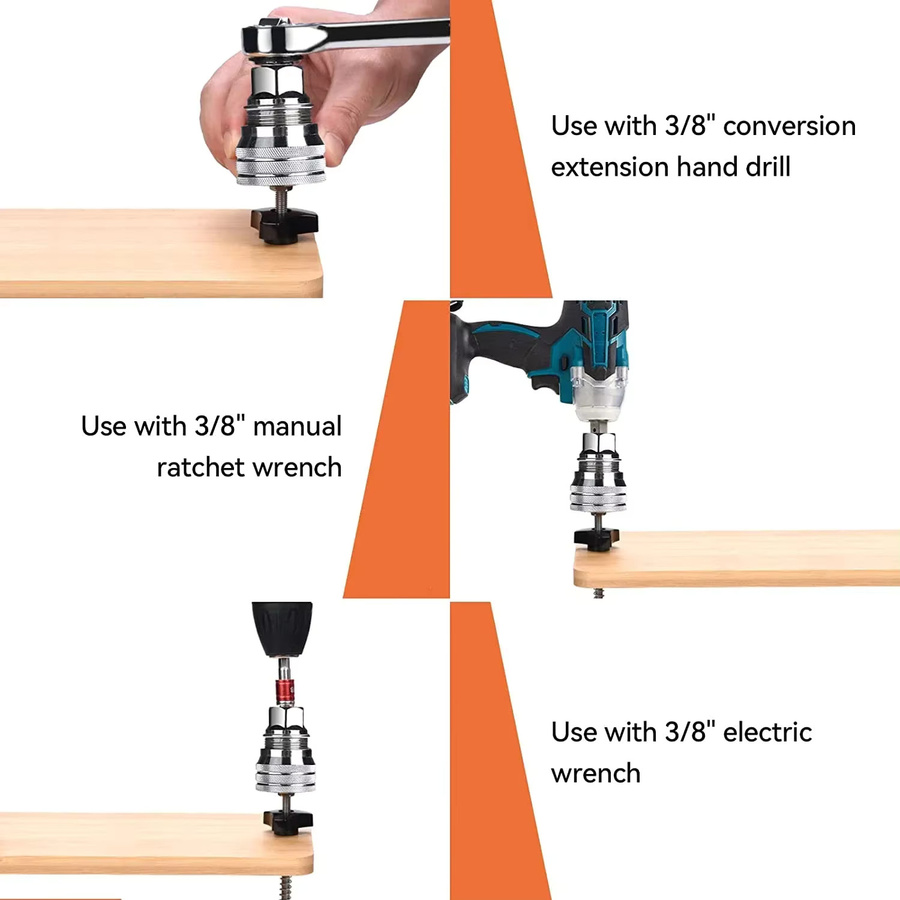 The Drill Magic Universal-Steckschlüsselsatz mit Pleuel und Bohrer-Adapter, verstellbare Hülse für 3/8 bis 3/4 Zoll, 10–19 mm, Farbe Silber - Bild 2