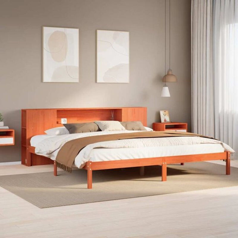 Massivholzbett aus Kiefer mit Regal in Braun von VIDAXL, B/T/H: 200 x 200 x 82 cm - Bild 1