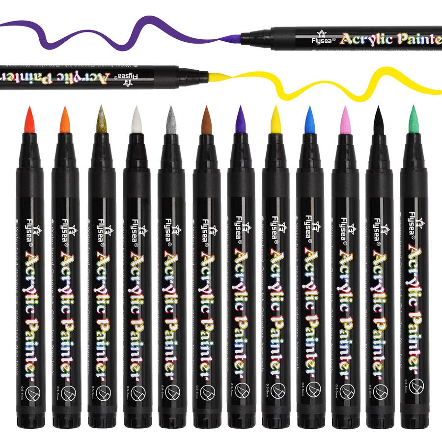 Flysea Acrylmarker mit Pinselspitze in Multicolour für kreative Malerei auf Keramik, Glas und Steinen, 24 Farben - Bild 4