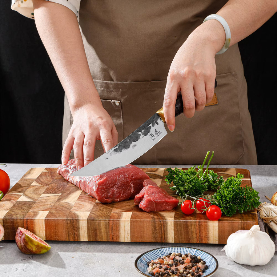 SHANGDAO Handgeschmiedetes Chefmesser aus Edelstahl mit ergonomischem Holzgriff, Silber, Klingenlänge: 15,24 cm - Bild 5