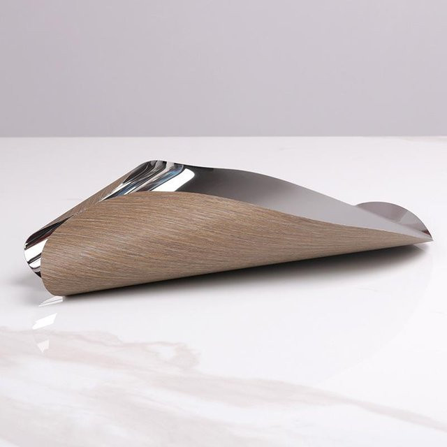 Dekoratives Metalltablett in Holzmaserung Optik, Farbe Silber, B/T/H: 25,0 x 25,0 x 1,0 cm - Bild 1