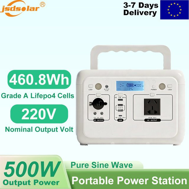 Gaiaray Tragbare Stromversorgung 500W mit 460,8Wh LiFePO4 Akku, Reine Sinuswelle MPPT Solargenerator und AC 220V DC Ausgängen in Weiß - Bild 1