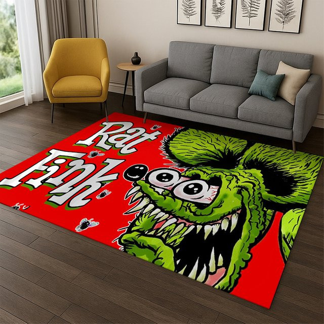 Faviora Rutschfester Teppich mit Rat Fink Cartoon Racing Car Motiv für Wohnzimmer, Schlafzimmer oder Kinderzimmer - Bild 1
