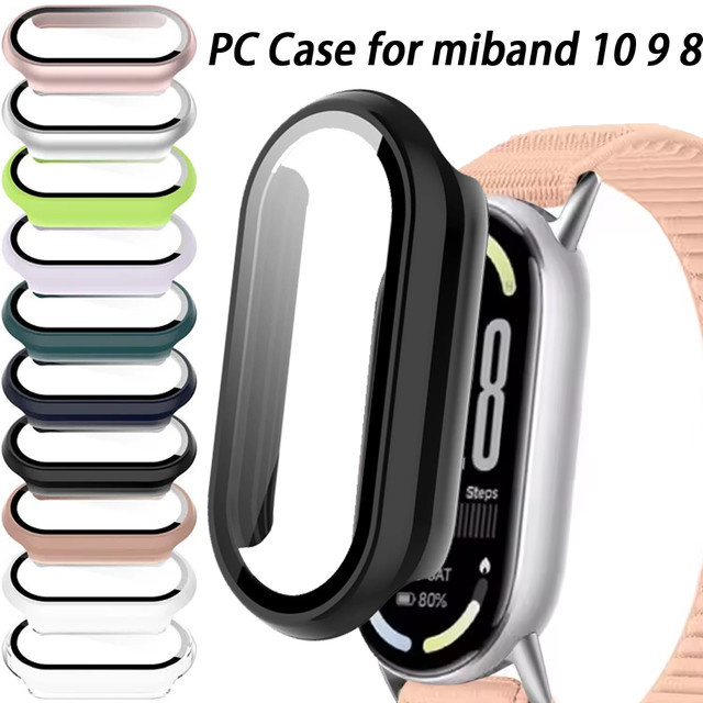 Schutzhülle für Xiaomi Band 10 9 8 mit gehärtetem Glas und PC-Gehäuse in Pink - Bild 1