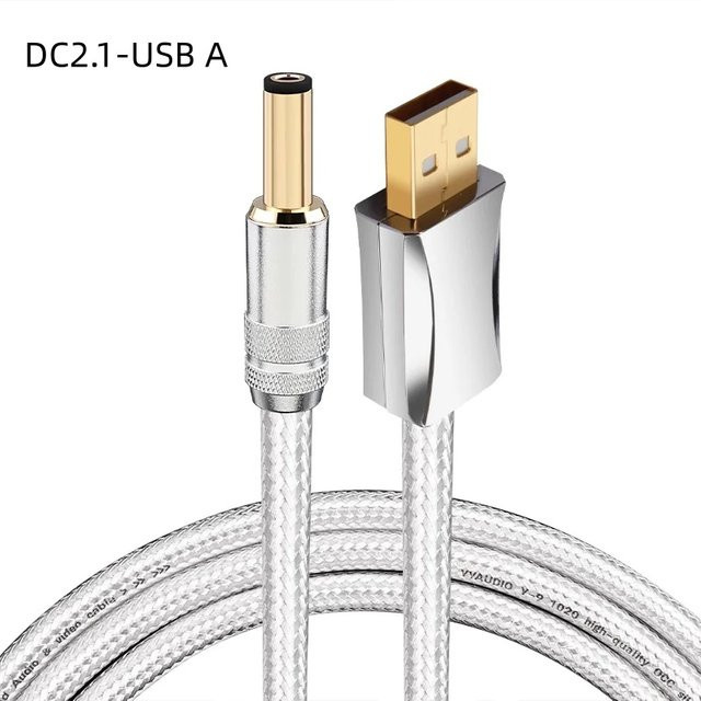 HEDANP Hifi DC Netzkabel USB A auf USB C mit 2,1 x 2,5 mm Stecker, 7N OCC versilbert, Farbe Silber - Bild 1