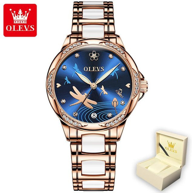 OLEVS Armbanduhr Automatik, Edelstahl, Diamant, Blau, Damen - Bild 1