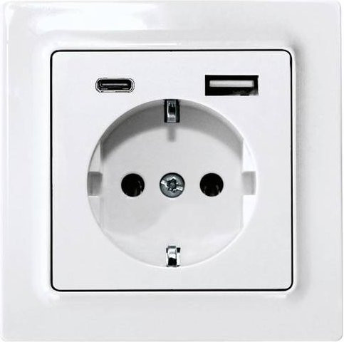 Eltako Steckdose Unterputz mit USB-A und USB-C Anschlüssen in Weiß mit Schraubbefestigung - Bild 1
