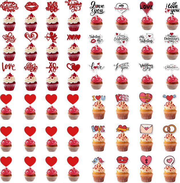 WEIGAO 12 Stück Kuchendekoration rote Herz I Love You XOXO Cupcake-Picks aus Kunststoff - Bild 1