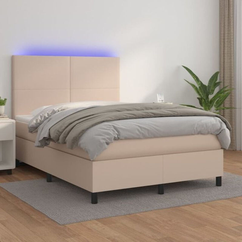 vidaxl Boxspringbett mit Matratze aus Kunstleder in Braun/Beige, B/T/H: 140 x 190 x 118 cm - Bild 1