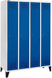Schäfer Shop Genius Kleiderspind mit Füßen, 4 Abteile, Zylinderschloss, Farbe: Enzianblau, Abteilbreite: 300 mm - Bild 1