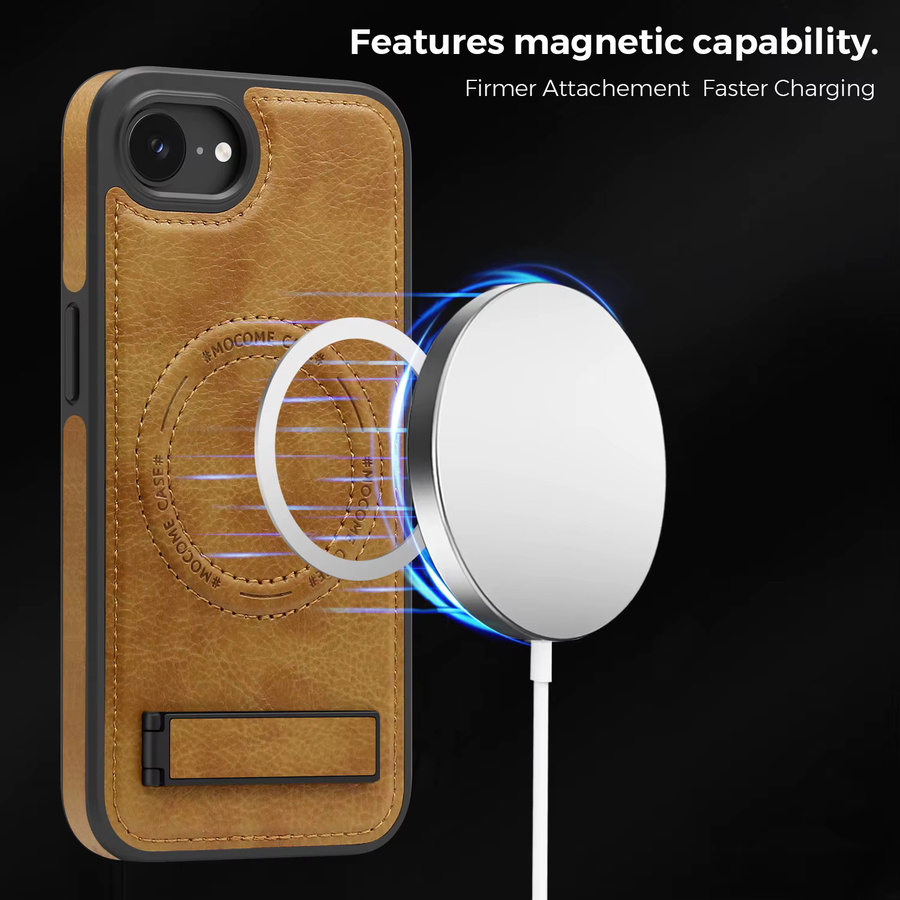 LICOERS Magnetische Leder-Schutzhülle mit Standhalterung für iPhone 17e und 16e in Lila, kompatibel mit MagSafe kabellosem Laden - Bild 3