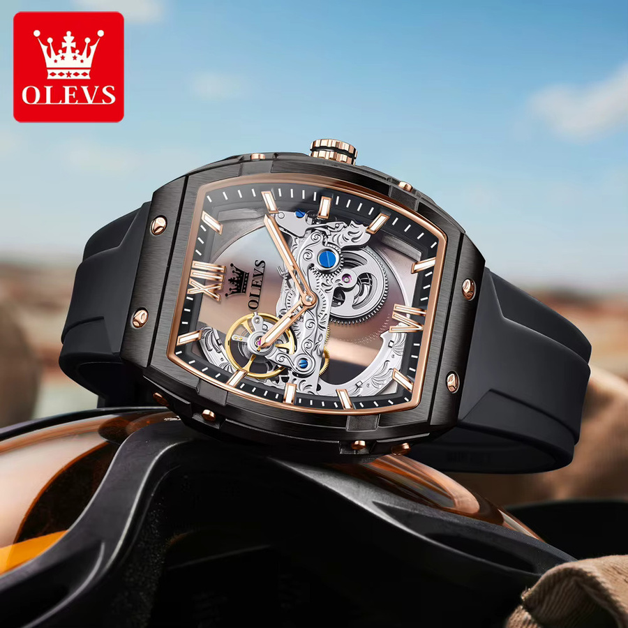 OLEVS Armbanduhr, Automatik, Edelstahl, Silikon, Schwarz, Herren - Bild 4