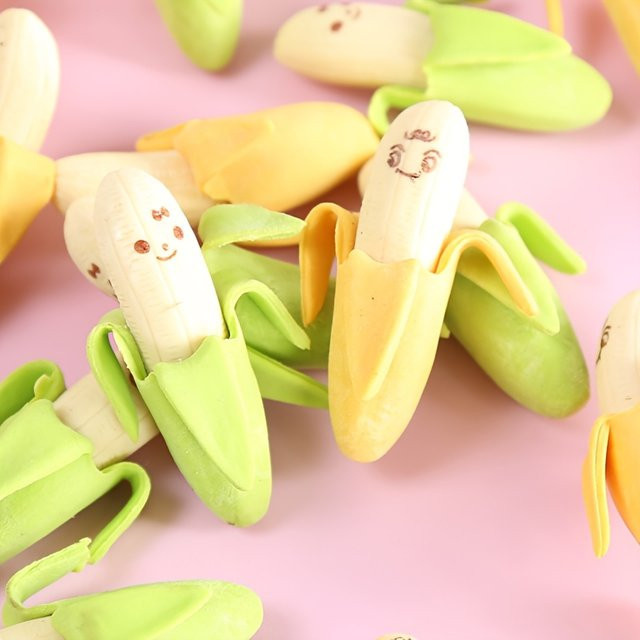 10 Stück bananenförmige Radiergummis in Gelb mit Cartoon-Design für die Schule - Bild 1