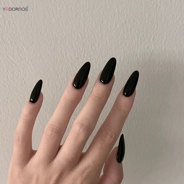 YADORNOS Kunstnägel, Mandelform, schwarz, glänzend, 24 Stück, Damen - Bild 1