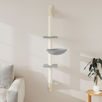 vidaXL Kratzbaum zur Wandmontage mit Kratzsäule und Hängematte, Hellgrau, Höhe: 142,5 cm, Breite: 40,0 cm, Tiefe: 40,0 cm - Bild 2