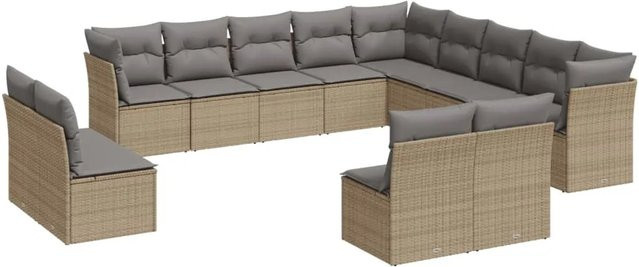 vidaXL 13-tlg Garten-Sofagarnitur in U-Form aus Poly-Rattan mit Kissen in Beige - Bild 1