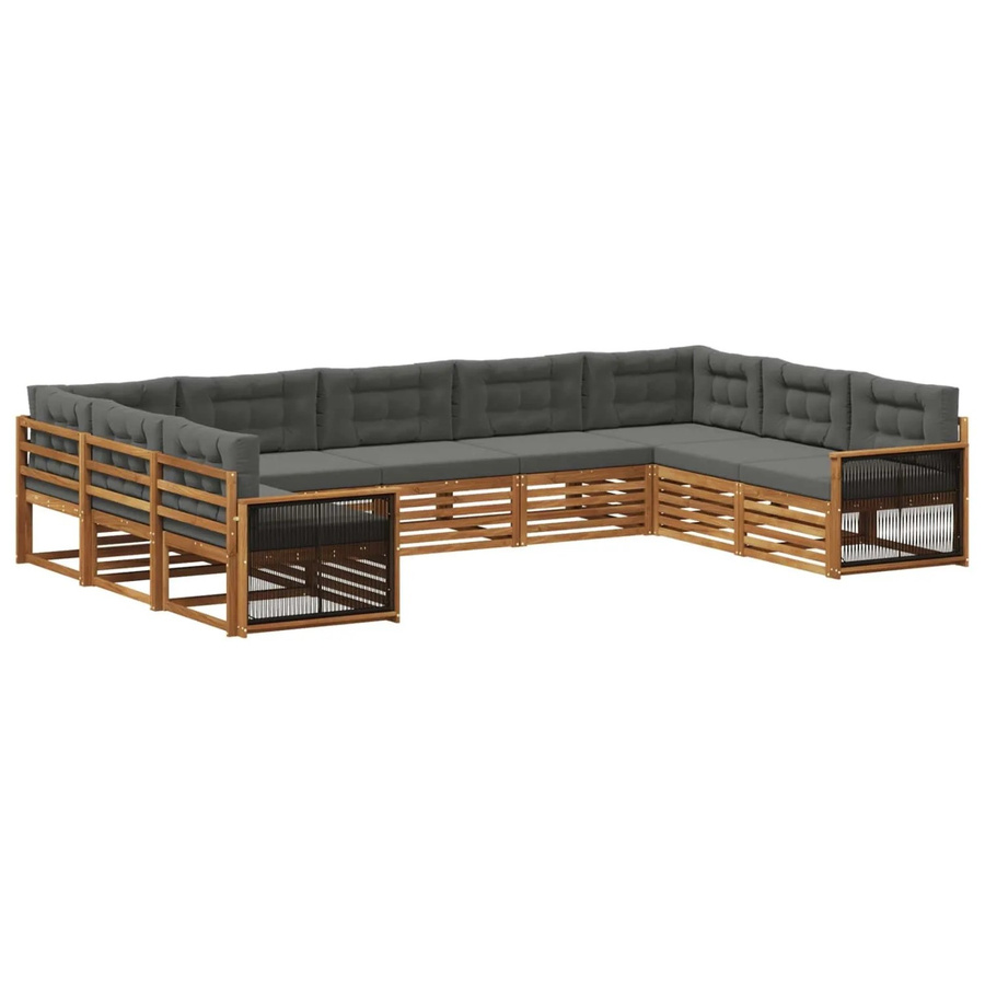 vidaXL Outdoor-Sofagarnitur in U-Form aus Akazienholz mit Kissen, Anthrazit und Natur - Bild 2