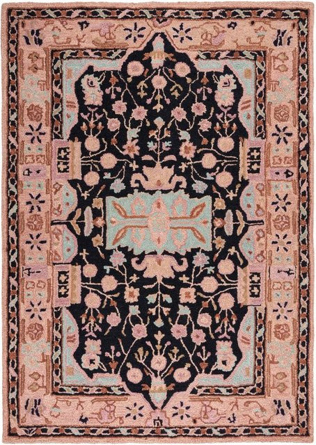 Flair Rugs Wollteppich Blossom in Schwarz-Rosa mit floralem Design, B/T: 160 x 230 cm - Bild 1