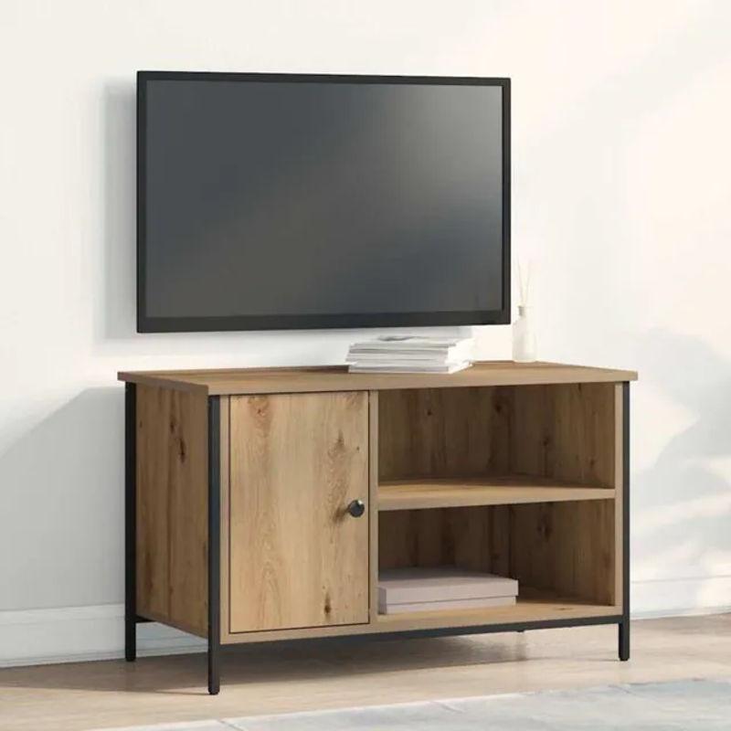 Vidaxl TV-Schrank in Eiche Natur und Beige im Industrial Design aus Holzwerkstoff und Stahl, B/T/H: 80 x 40 x 50 cm - Bild 1