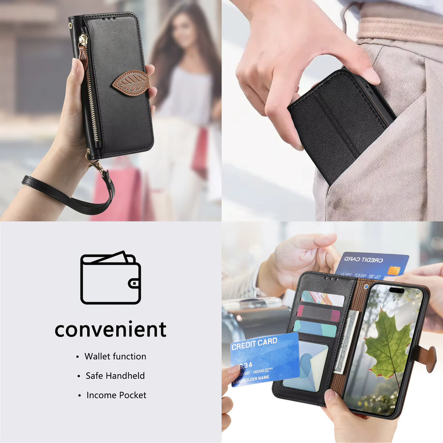 Business PU Leder Handyhülle für Samsung Galaxy S25 Plus S24 S23 Ultra S22 5G S25+ Flip Book Card Zipper Wallet Cover in Schwarz - Bild 3