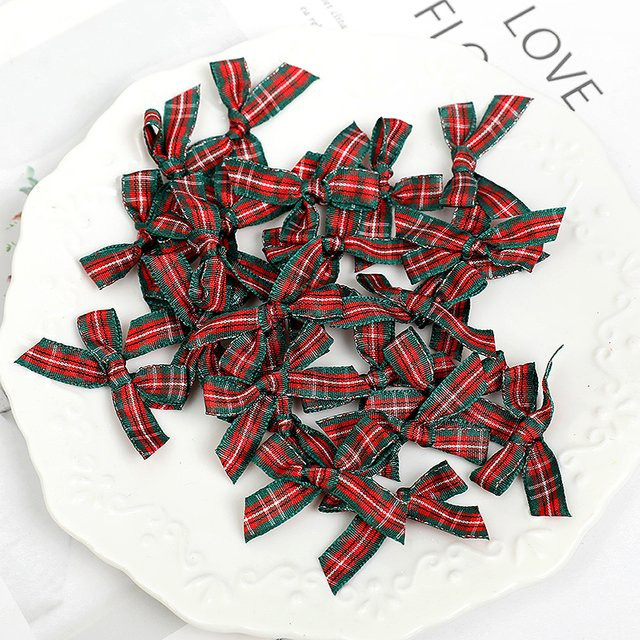 50 Stück ZQCXLD Weihnachts-Stoffschleifen in Rot und Grün, kariertes Nähzubehör für Weihnachtsbaum-Anhänger und Scrapbooking - Bild 1
