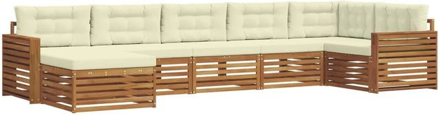 vidaXL Sofagarnitur 7-teilig L-Form aus Massivholz Akazie in Natur und Beige mit wetterfesten Polstern - Bild 1