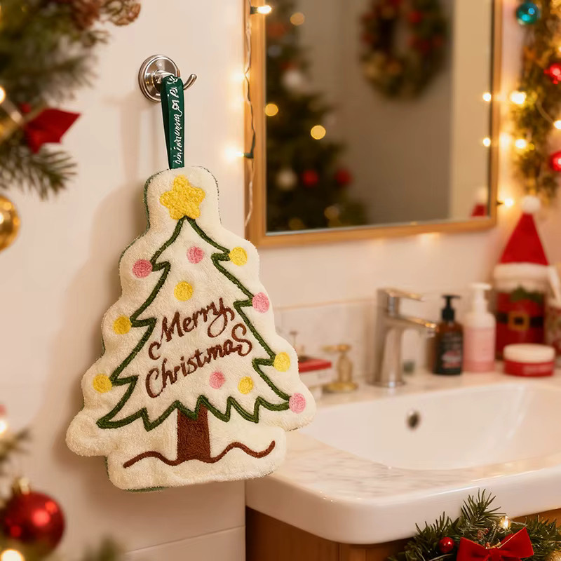 ZQNYCY Weihnachten Fleece Handtuch mit Cartoon Lebkuchenmann und Schneemann in Multicolour für Küche und Badezimmer - Bild 4