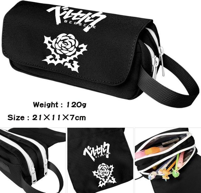 JONNDO Anime Berserk Federmäppchen mit Reißverschluss in Schwarz, Cartoon Bleistifttasche für den Schulbedarf, B/H: 21,0 x 7,0 cm - Bild 1