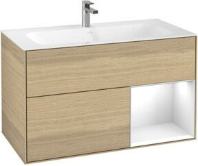 V&B Waschtischunterschrank Finion Reg in Hochglanz Weiß und Eichenfurnier, B: 99,6 cm, H: 59,1 cm, T: 49,8 cm - Bild 1