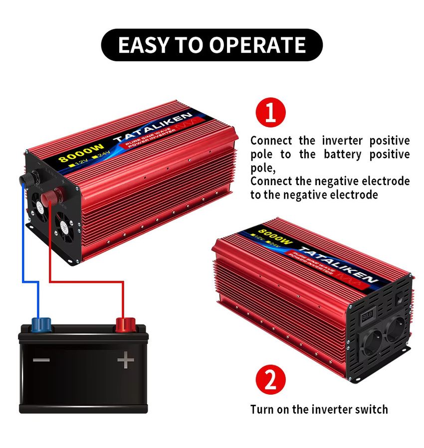 TATALIKEN Sinus-Wechselrichter Spannungswandler mit LED-Anzeige, DC 12 V/24 V zu AC 220 V, Farbe: Rot - Bild 2