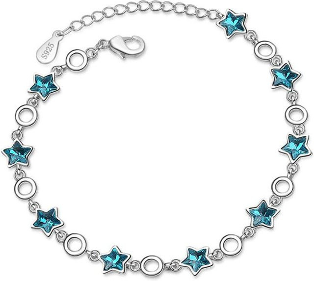 Armband 925 Silber, blauer fünfzackiger Stern, Kristall - Bild 1
